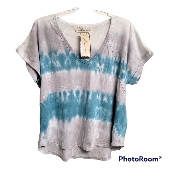 Vintage Havana Blue And Grey Tie Dye Boxy Top - Picture 1 of 7